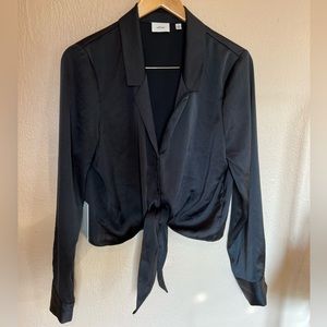 NWT Wilfred Tie-Front Satin Blouse
